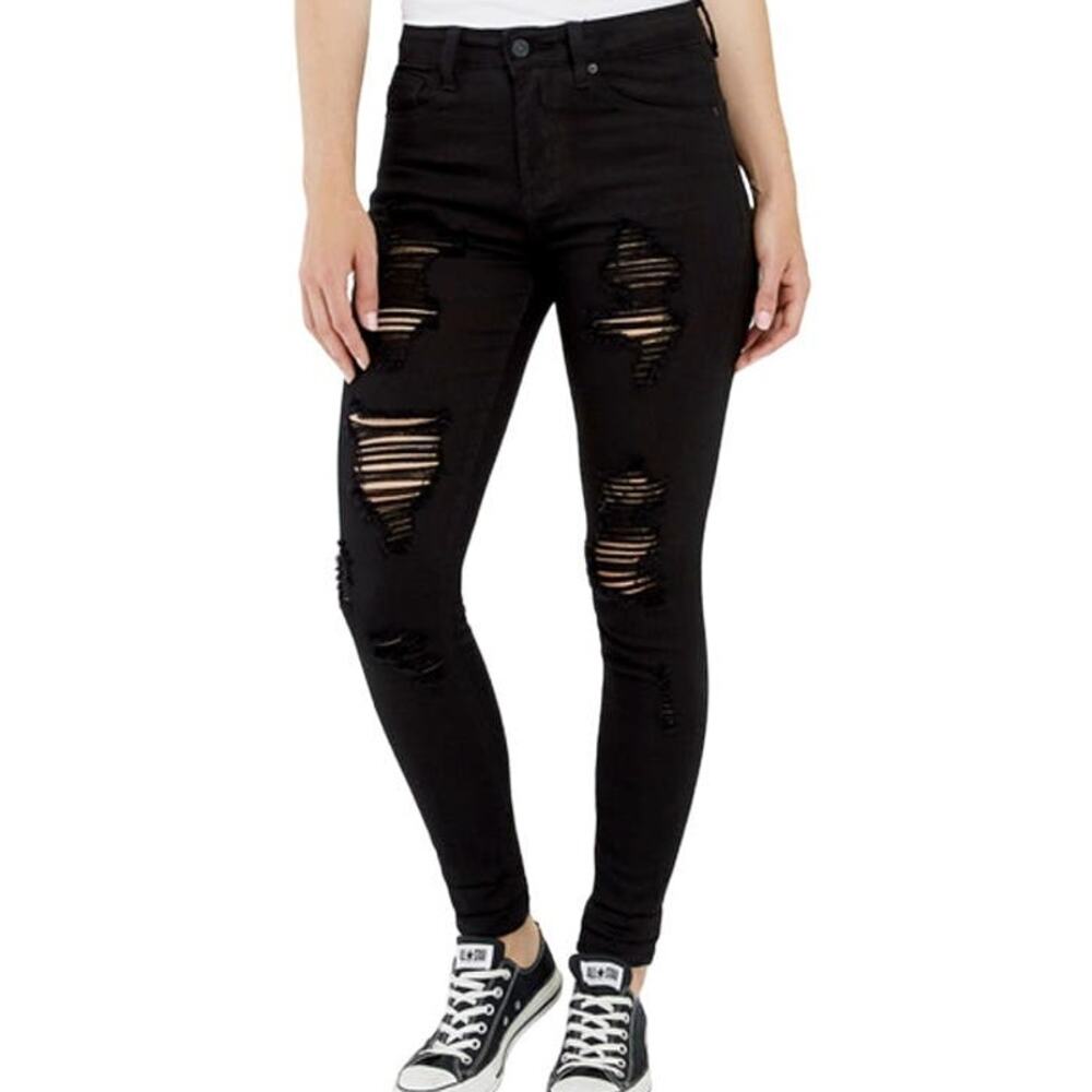 KanCan Jeans Ripped Shredded Skinny Women's Size 3/25 High Rise Waist Black NWT